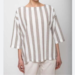 Black Crane Striped Boat Neck Top